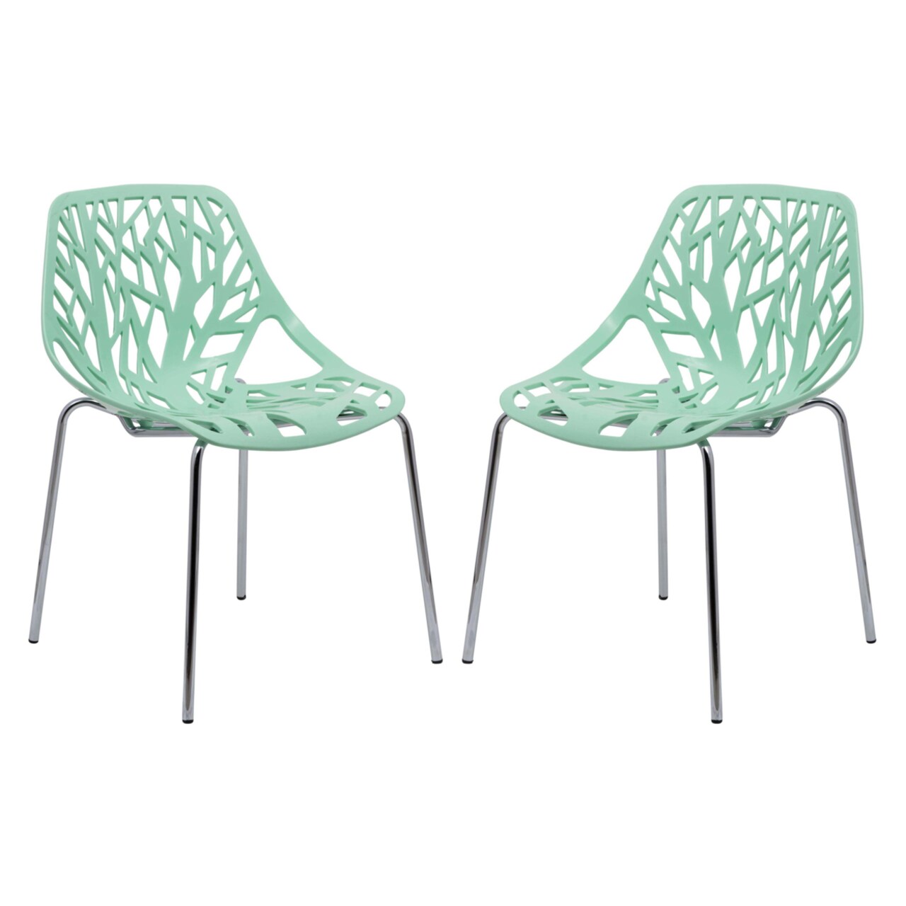Leisuremod Modern Asbury Dining Chair with Chromed Legs, Set of 2 - Mint